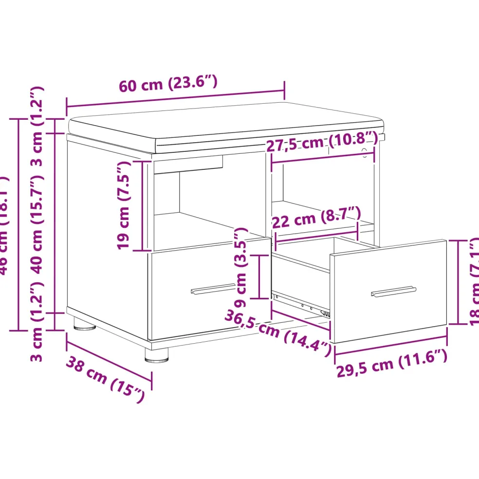 vidaXL Halbank Wit 60 x 38 x 46 cm Geïndustrialiseerd hout en stof