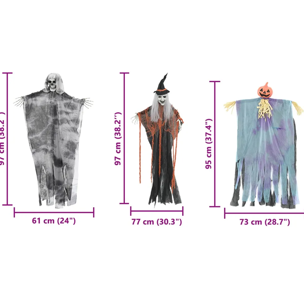 vidaXL Halloween Hangende Spook 3 st Multikleur 61 x 97 cm Polyester