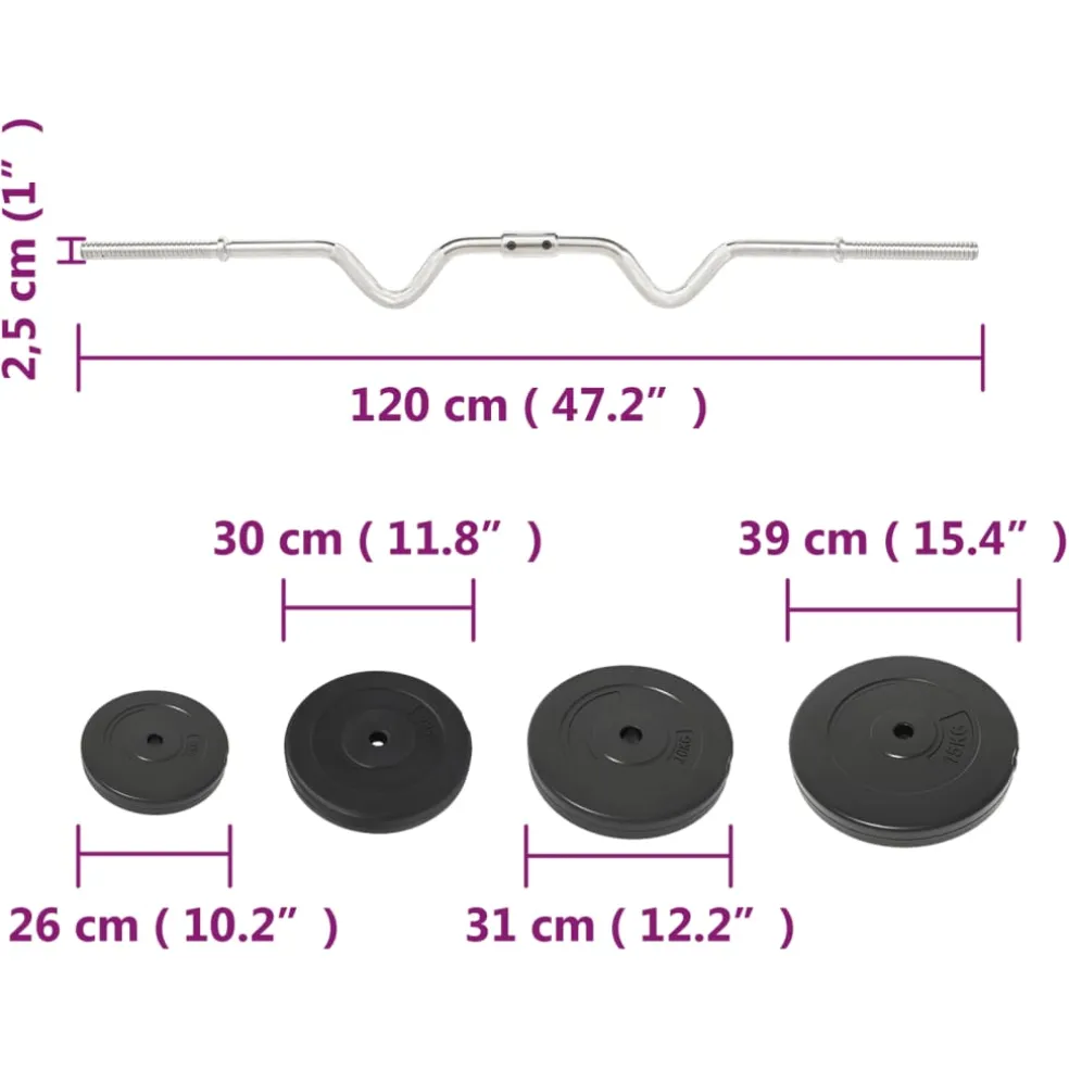 vidaXL Halter gebogen met gewichten 90 kg