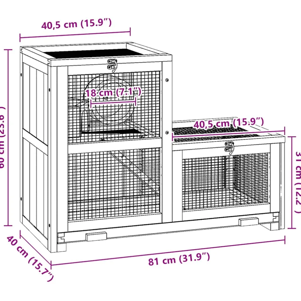 vidaXL Hamsterkooi 81x40x60 cm massief vurenhout