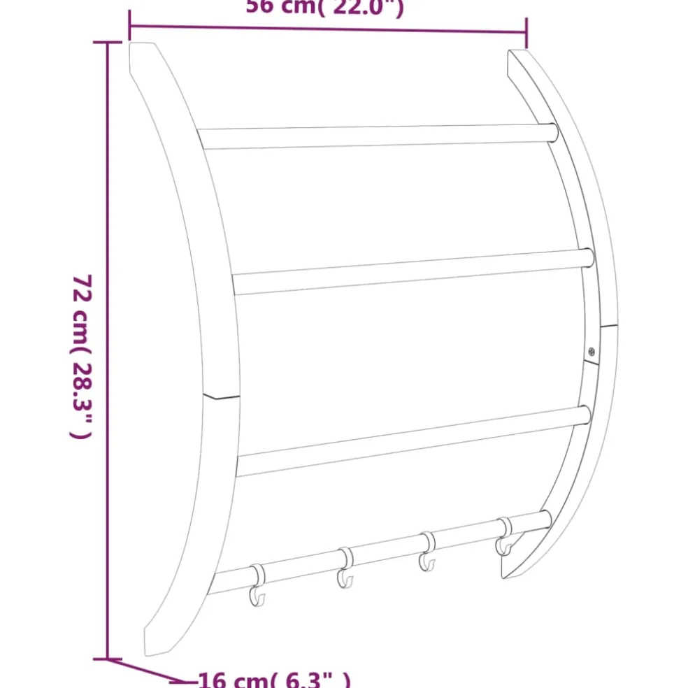 vidaXL Handdoekenrek met haken 56x16x72 cm aluminium zilverkleurig