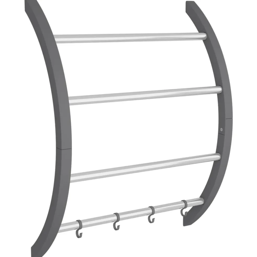 vidaXL Handdoekenrek met haken 56x16x72 cm aluminium zilverkleurig