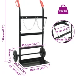 vidaXL Handtrolley Zwart en Rood 63 x 43,5 x 110 cm Staal