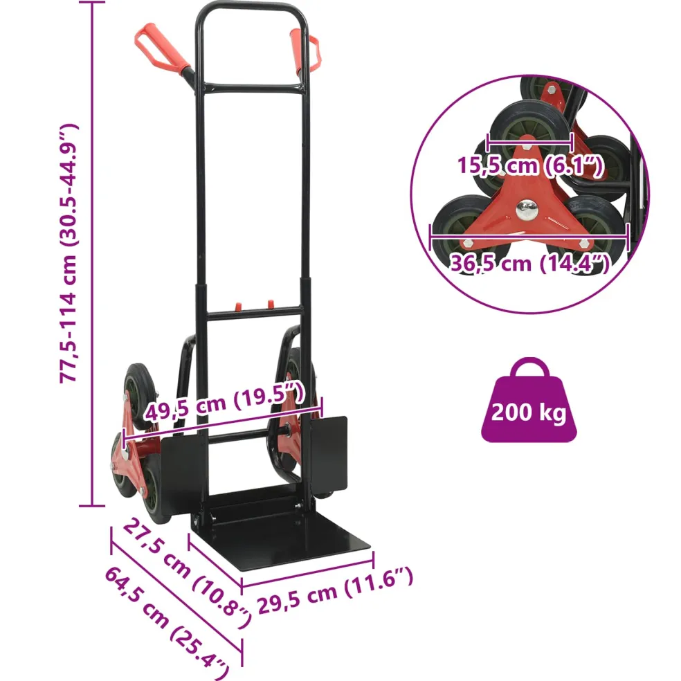 vidaXL Handtrolley Zwart en Rood 64,5 x 49,5 x 114 cm Staal