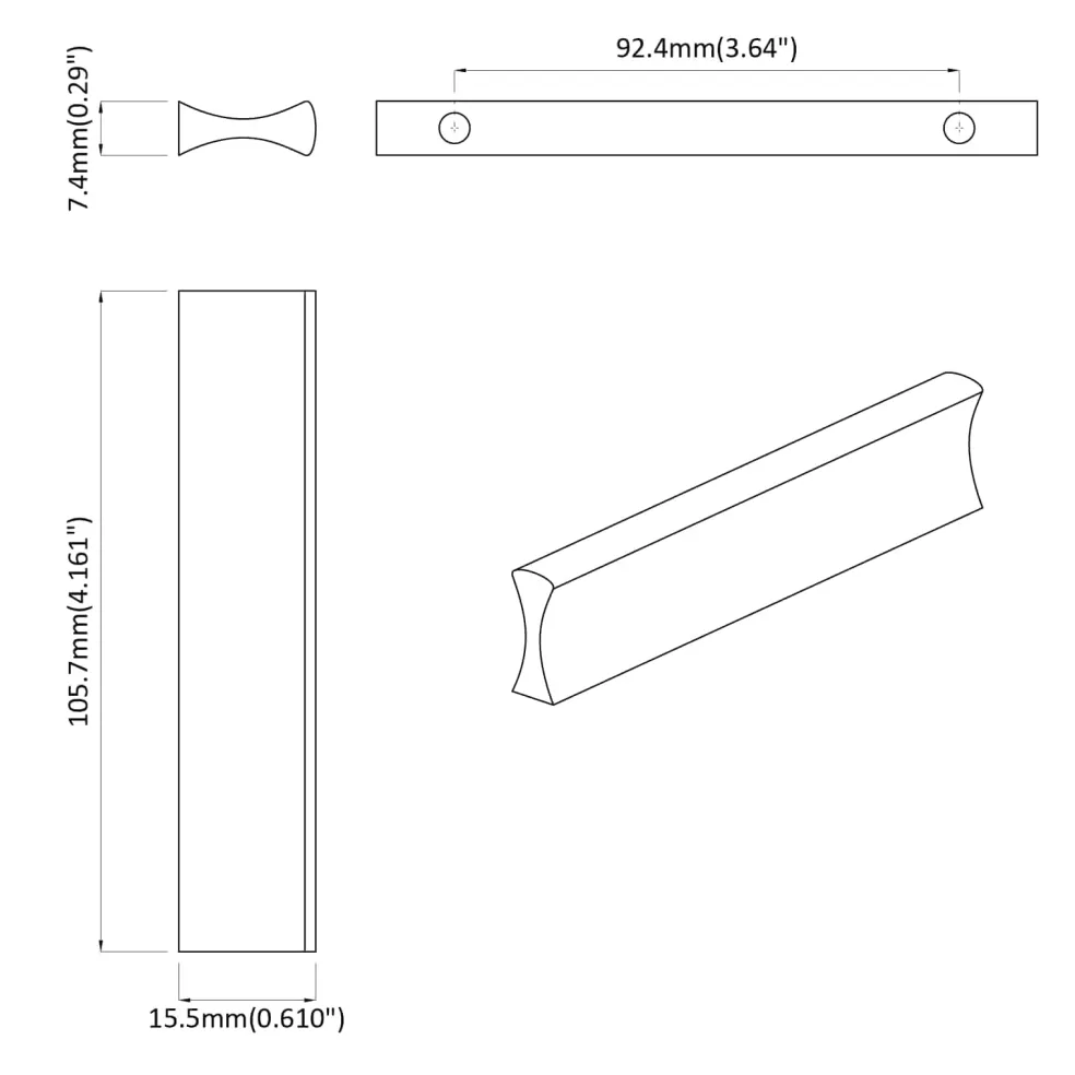vidaXL Handvat Effen 2 st Zilver 105.7 x 7.4 x 15.5 mm Aluminium