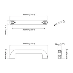 vidaXL Handvat Effen 2 st Zwart 380 x 34 x 85 mm Aluminium en PP