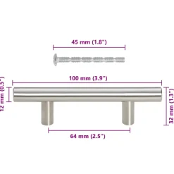vidaXL Handvatten 10 st hartafstand 64 mm totale lengte 100 mm zilver