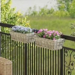vidaXL Hangende Bloempot Mand GENDT 2 st Natuurlijk grijs Kubu Rattan