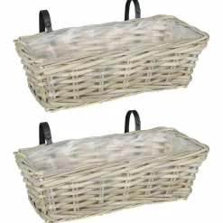 vidaXL Hangende Bloempot Mand GENDT 2 st Natuurlijk grijs Kubu Rattan