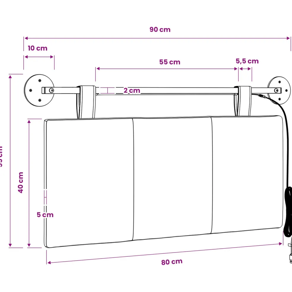 vidaXL Hangend hoofdbord Met LED-verlichting Donkerbruin Stof