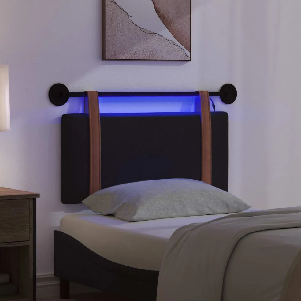 vidaXL Hangend hoofdbord Met LED-verlichting Zwart Antiek PU
