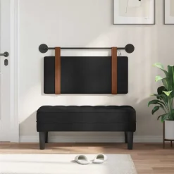 vidaXL Hangend hoofdbord Met LED-verlichting Zwart Antiek PU