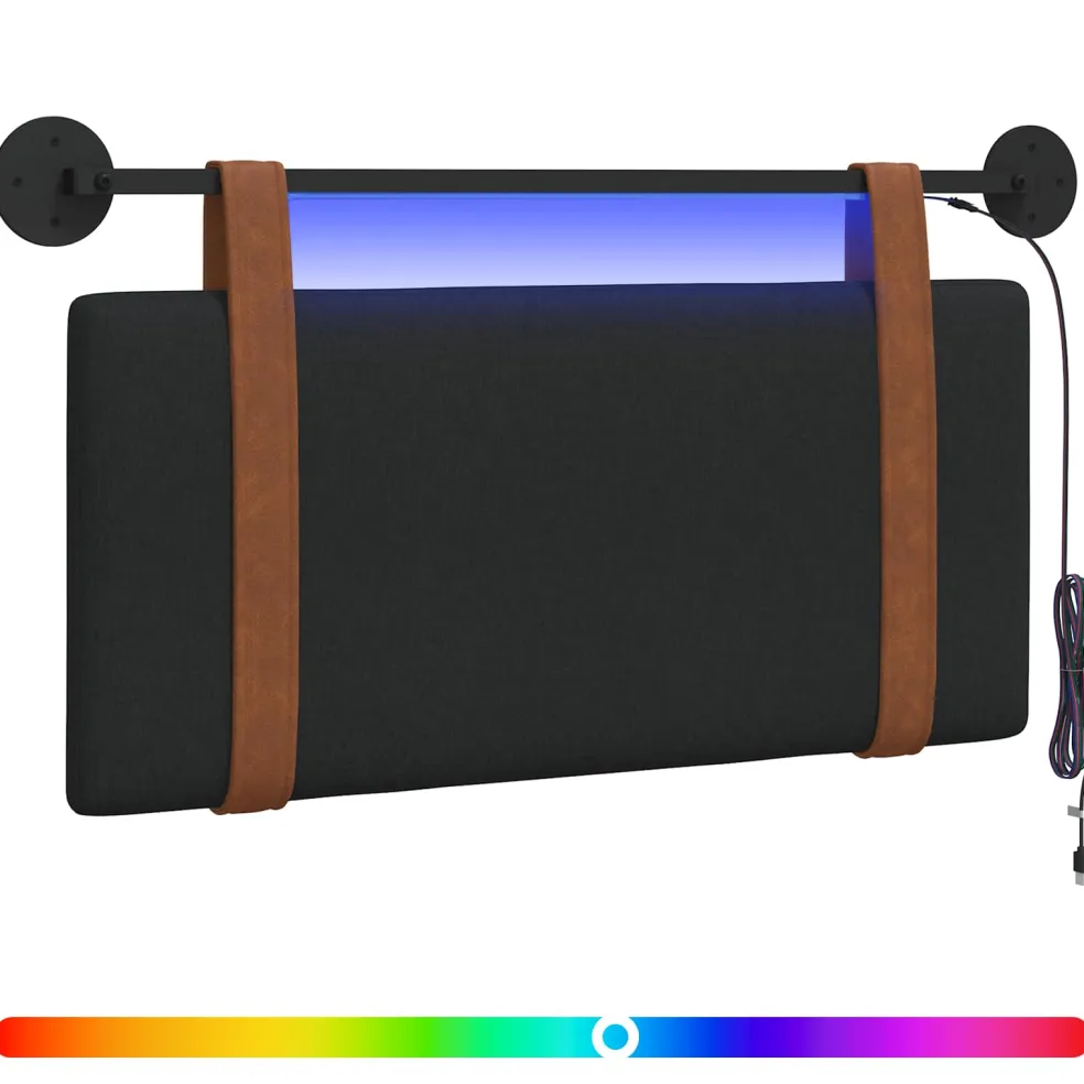 vidaXL Hangend hoofdbord Met LED-verlichting Zwart Antiek PU