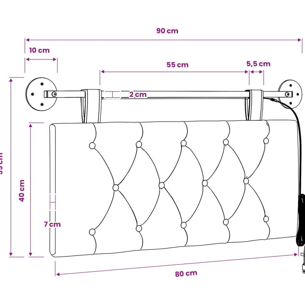 vidaXL Hangend hoofdbord Met LED-verlichting Crèmekleurig Stof
