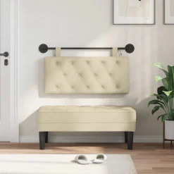 vidaXL Hangend hoofdbord Met LED-verlichting Crèmekleurig Stof