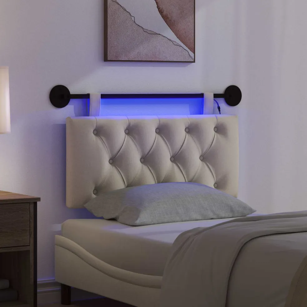 vidaXL Hangend hoofdbord Met LED-verlichting Crèmekleurig Stof