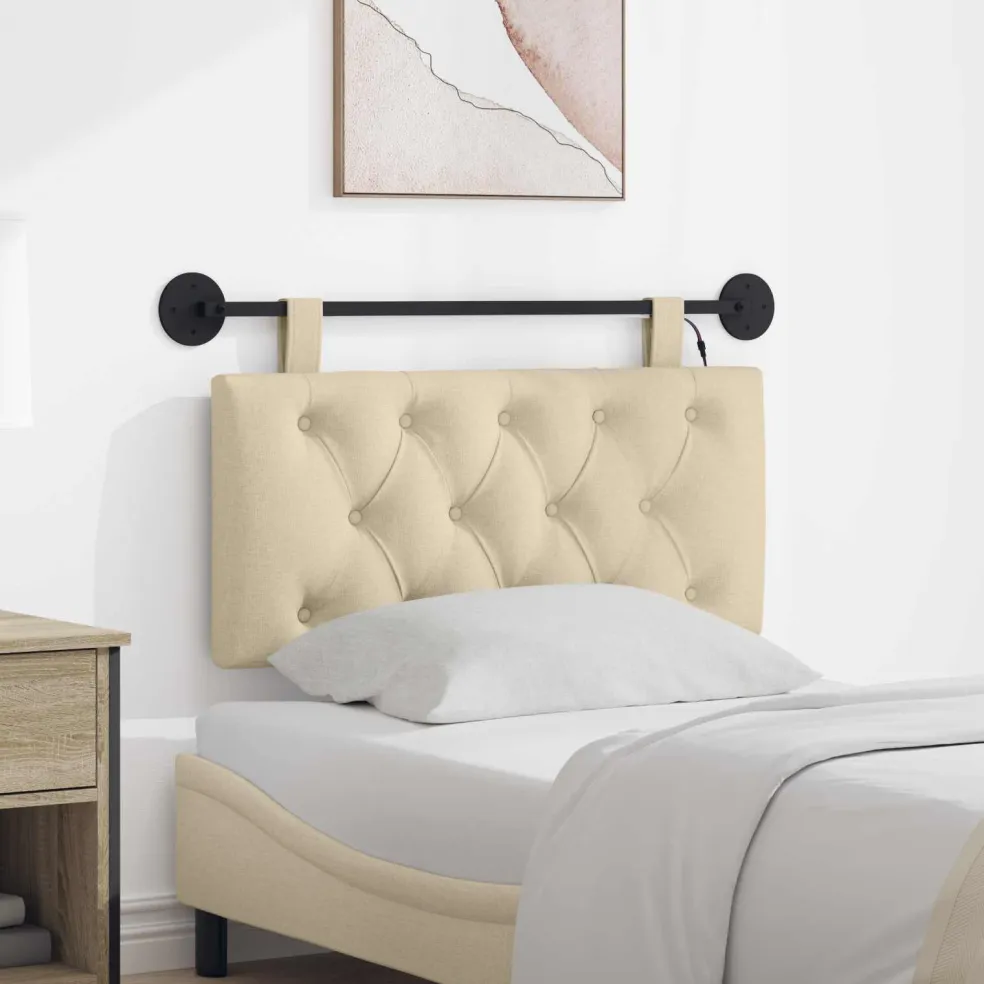 vidaXL Hangend hoofdbord Met LED-verlichting Crèmekleurig Stof