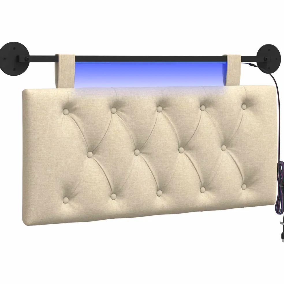 vidaXL Hangend hoofdbord Met LED-verlichting Crèmekleurig Stof