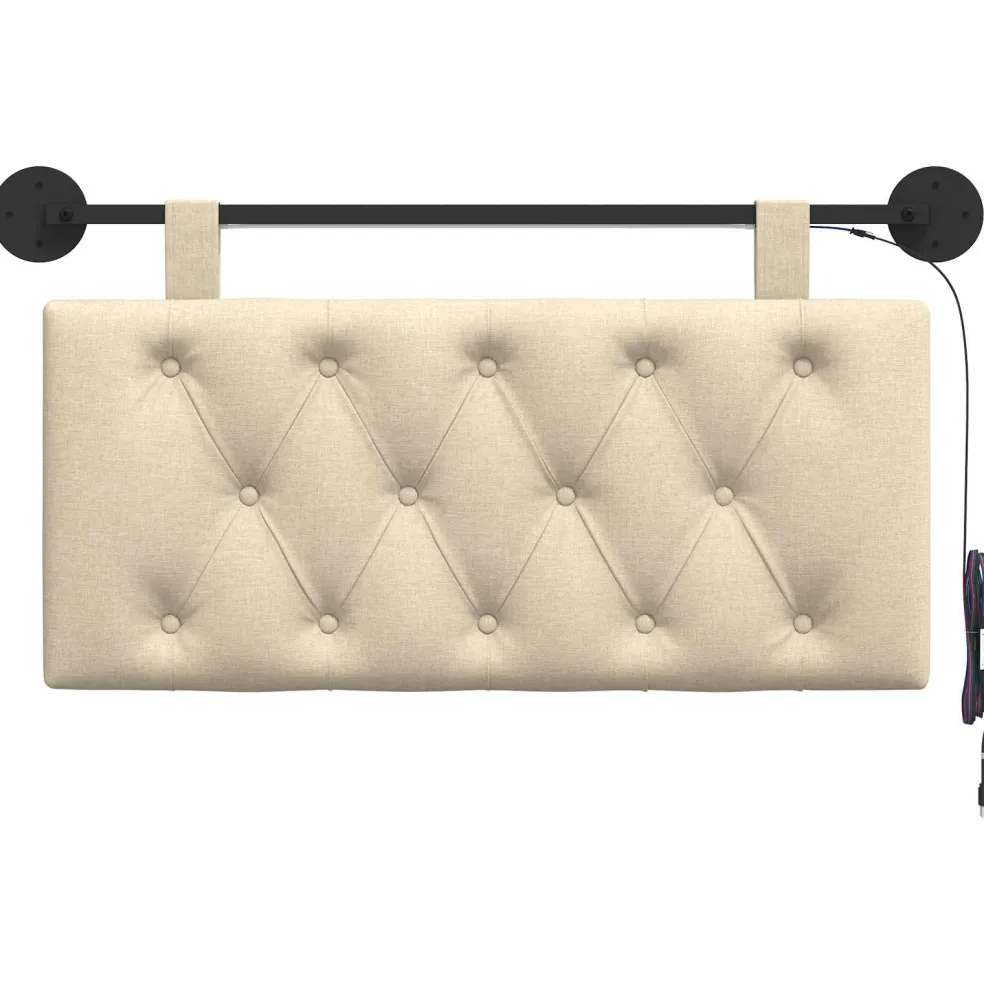 vidaXL Hangend hoofdbord Met LED-verlichting Crèmekleurig Stof