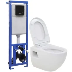 vidaXL Hangend toilet met hoge verbogen stortbak keramiek