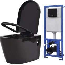 vidaXL Hangend toilet met verborgen stortbak keramiek zwart