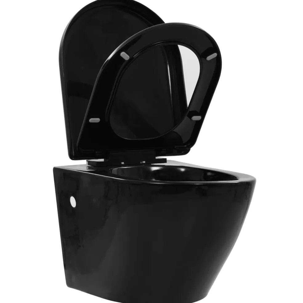 vidaXL Hangend toilet met verborgen stortbak keramiek zwart