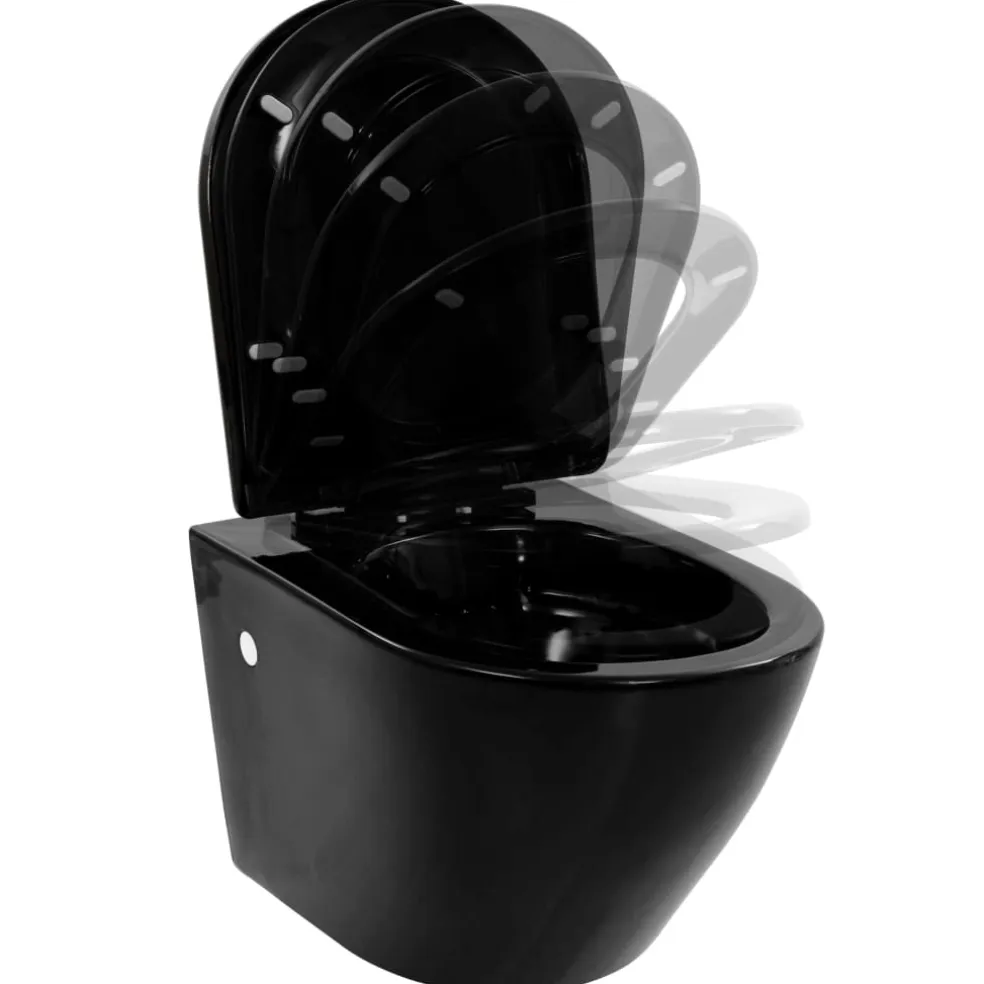 vidaXL Hangend toilet met verborgen stortbak keramiek zwart