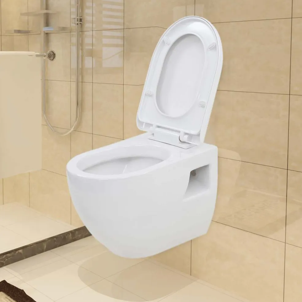vidaXL Hangend toilet met verborgen stortbak keramiek wit