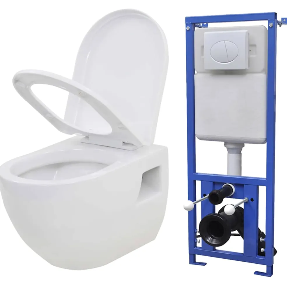 vidaXL Hangend toilet met verborgen stortbak keramiek wit