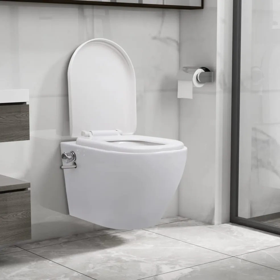 vidaXL Hangend toilet randloos met bidetfunctie keramiek wit