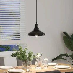 vidaXL Hanglamp in hoogte verstelbaar E27 Ø31 cm metaal glanzend zwart