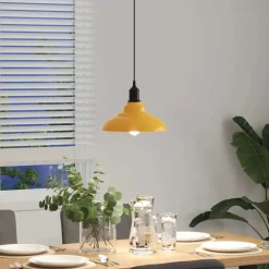 vidaXL Hanglamp in hoogte verstelbaar E27 Ø31 cm metaal glanzend geel