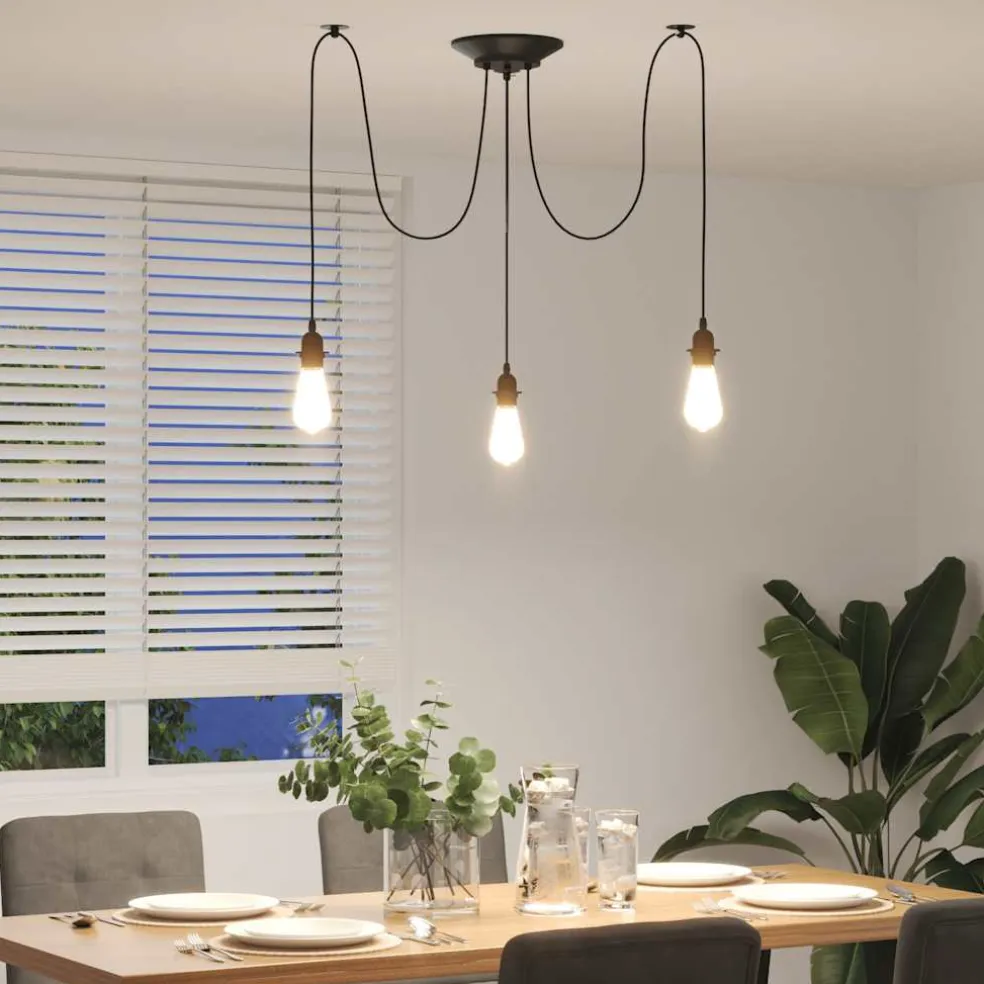 vidaXL Hanglamp met 3 lamphouders E27 metaal zwart