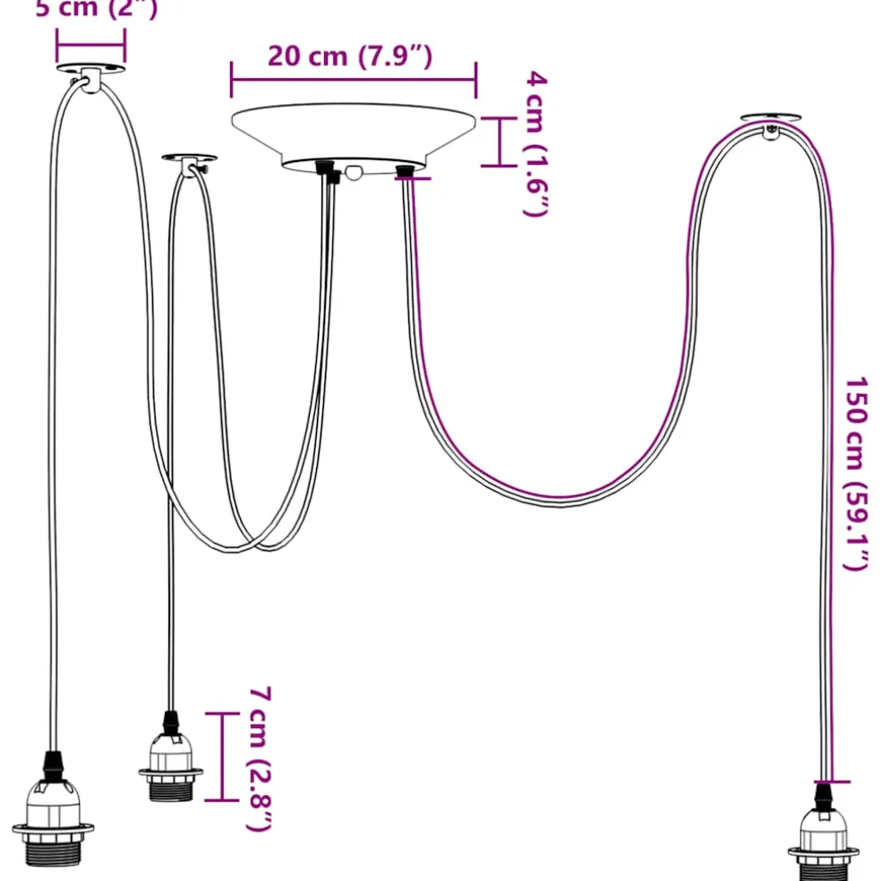 vidaXL Hanglamp met 3 lamphouders E27 metaal zwart