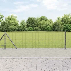 vidaXL Hekpaal met betonnen voet 7 st Grijs Gepoedercoat staal