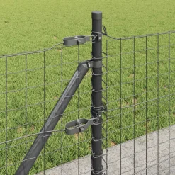 vidaXL Hekpaal met betonnen voet 7 st Grijs Gepoedercoat staal