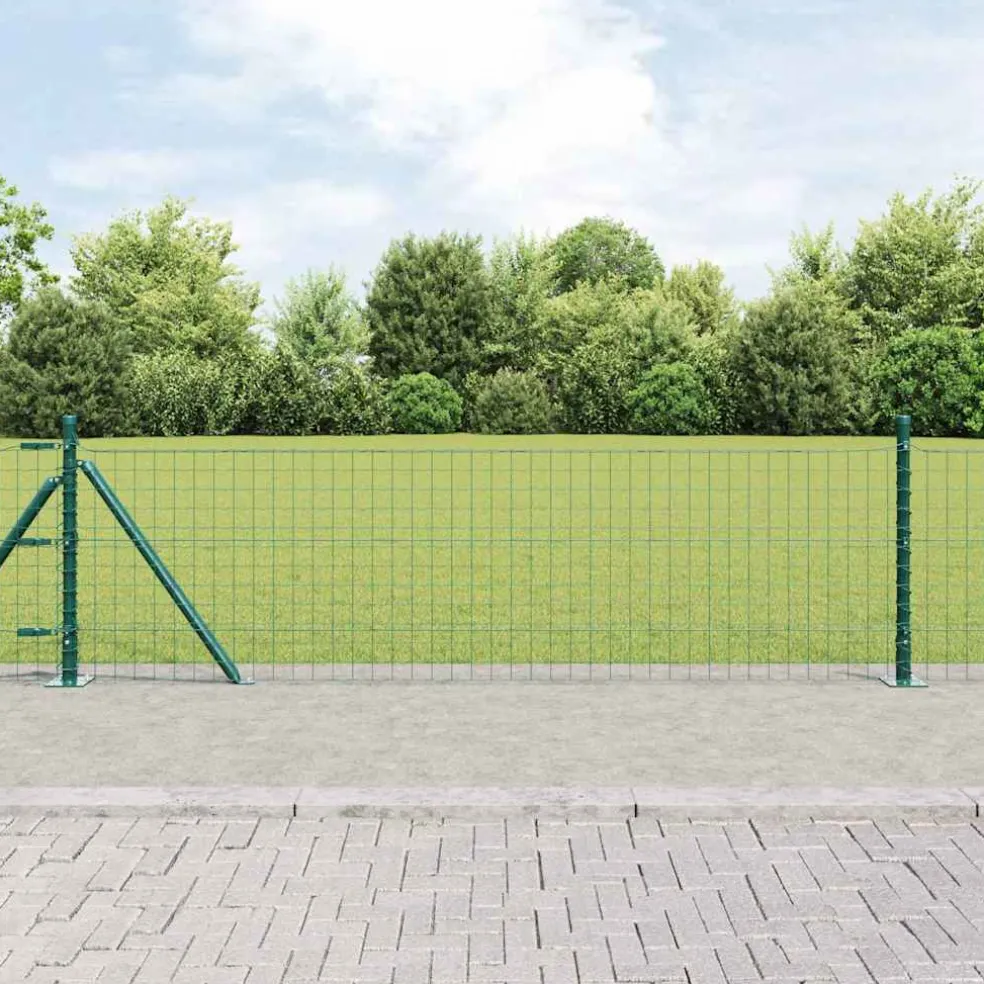vidaXL Hekpaal met betonnen voet 13 st Groen Gepoedercoat staal