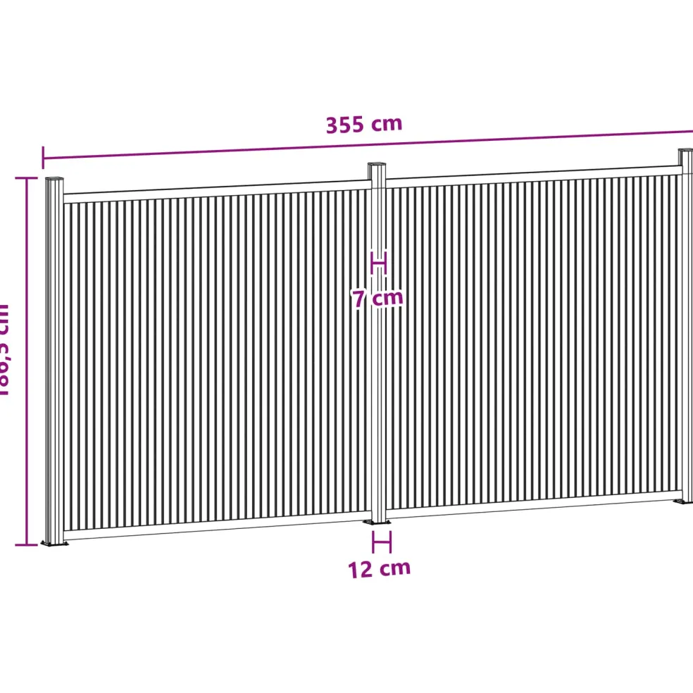 vidaXL Hekpaneel 2 st 355 x 186,5 cm WPC en Aluminium Zwart