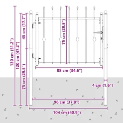 vidaXL Hekpoort ASTEN 100 x 75 cm Metaal Zwart Vergrendelbaar