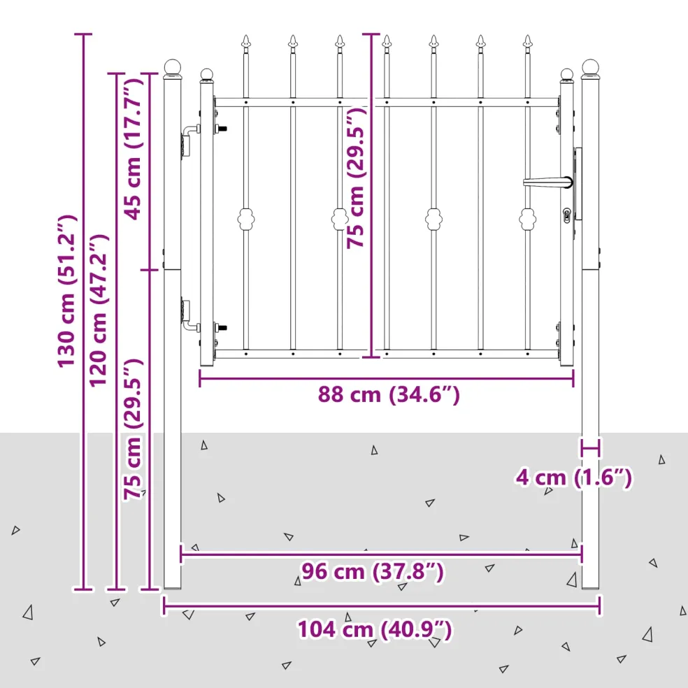 vidaXL Hekpoort ASTEN 100 x 75 cm Metaal Zwart Vergrendelbaar