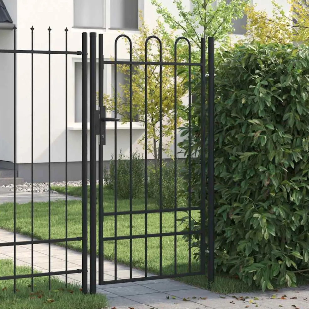 vidaXL Hekpoort BOXTEL enkele deur gebogen bovenzijde 1x1,75 m zwart