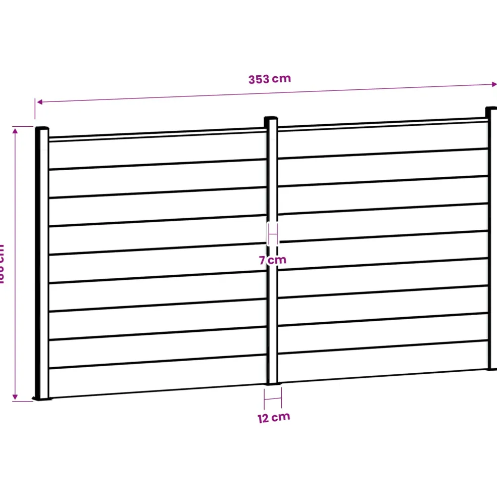 vidaXL Hek set 353 x 186 cm WPC en Aluminium Grijs
