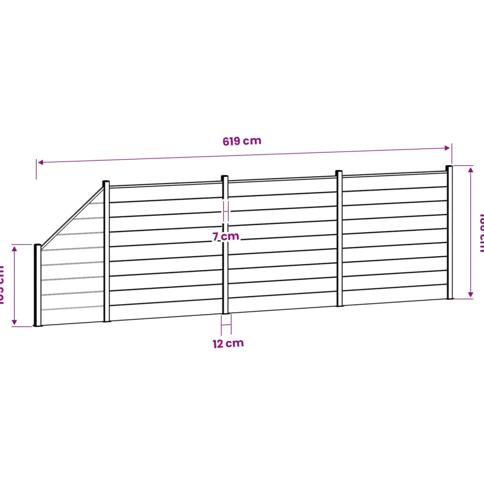 vidaXL Hek set 619 x 186 cm WPC en Aluminium Grijs