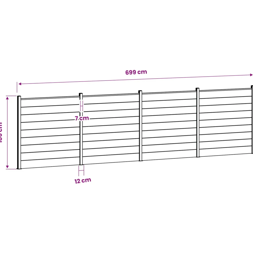 vidaXL Hek set 699 x 186 cm WPC en Aluminium Grijs