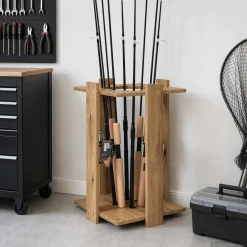 vidaXL Hengelhouder Bewerkt hout 42 x 43 x 60 cm Artisanaal eiken