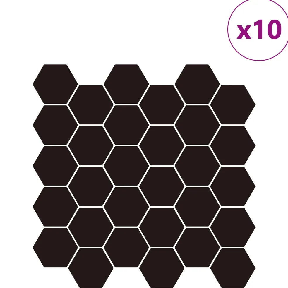 vidaXL Hexagon tegel 10 st Zwart 30 x 30 cm Polyurethaan en PET