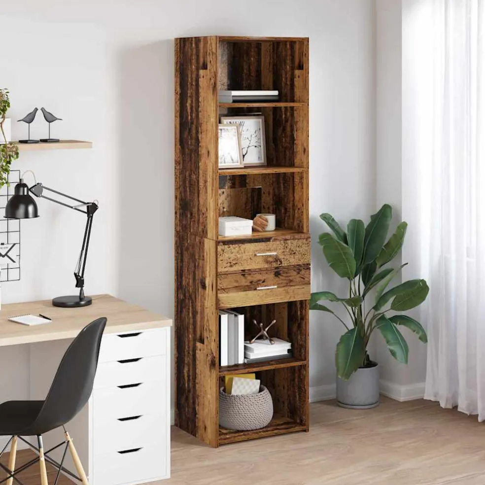 vidaXL Highboard Oud Hout 50 x 42,5 x 185 cm Bewerkt hout
