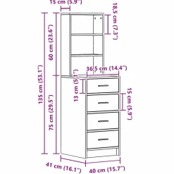 vidaXL Highboard Wit 40 x 41 x 135 cm Bewerkt hout