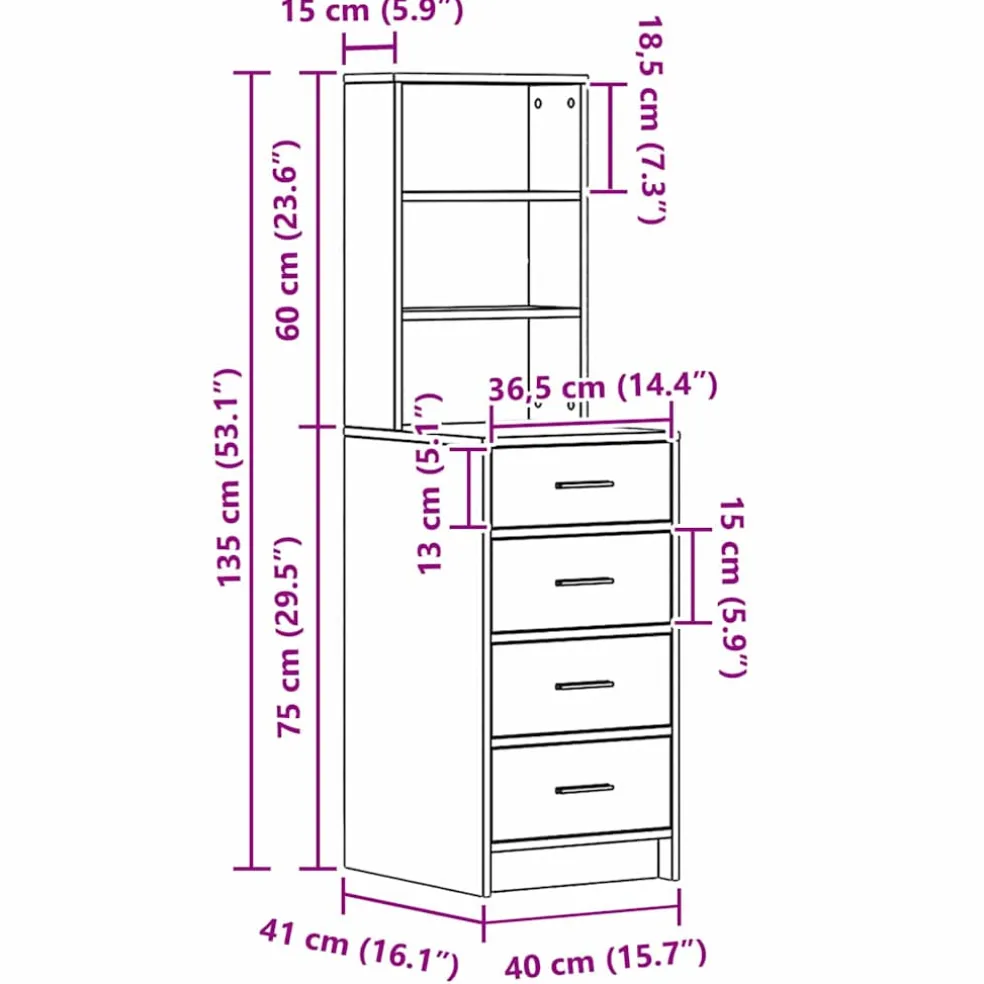 vidaXL Highboard Wit 40 x 41 x 135 cm Bewerkt hout