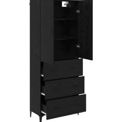 vidaXL Highboard Zwart Eiken 69,5 x 34 x 180 cm Bewerkt hout